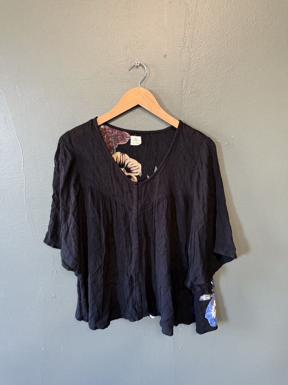 Oneill Womens Black 3/4 Sleeve Blouse Floral Graphic Size Small